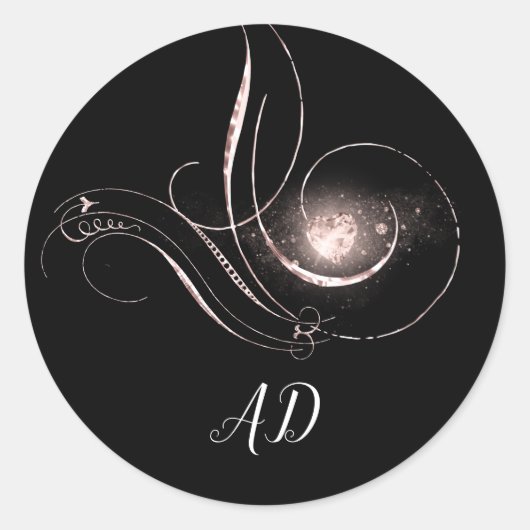Roos Hartstift Certificate Black White Monogram Ronde Sticker (Voorkant)