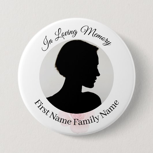 Roos herdenkingsfoto knop ronde button 7,6 cm (Voorkant)