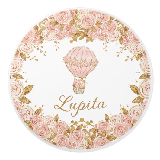  Roos heteluchtballonkwekerij Keramische Knop (Voorkant)