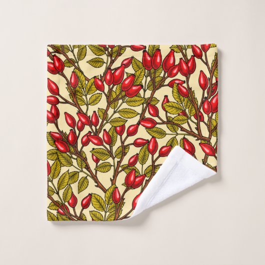 Roos heupen, rood, groen, geel bad handdoek (Wasdoekje)