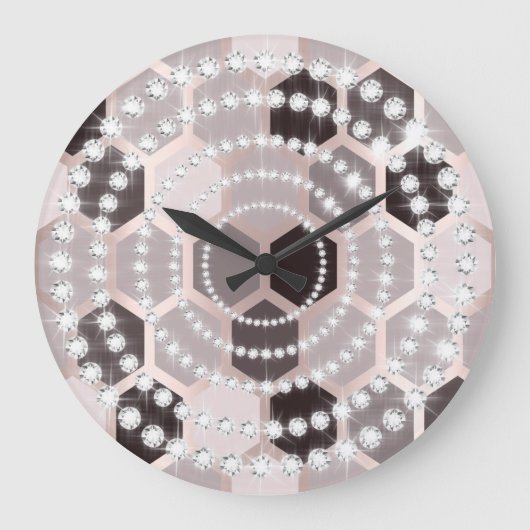 Roos Hexagone Grey Silver Diamond Infinity Circles Grote Klok (Voorkant)