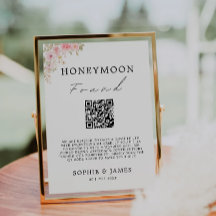 Roos Honeymoon Fund QR Code Trouwbord,