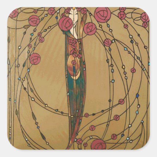 Roos House van Margaret MacDonald MacKintosh Vierkante Sticker (Voorkant)