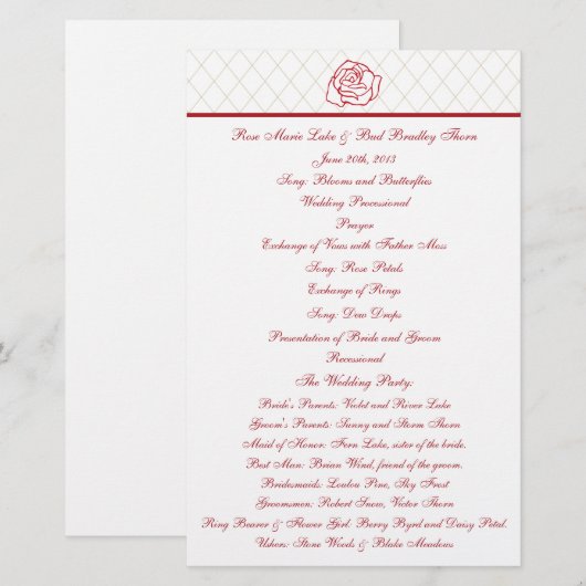 Roos huwelijksprogramma (Voorkant / Achterkant)
