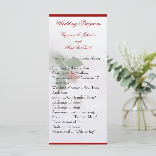 Roos huwelijksprogramma's programmakaart (Staand voorkant)