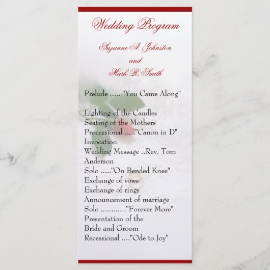 Roos huwelijksprogramma's programmakaart (Voorkant)