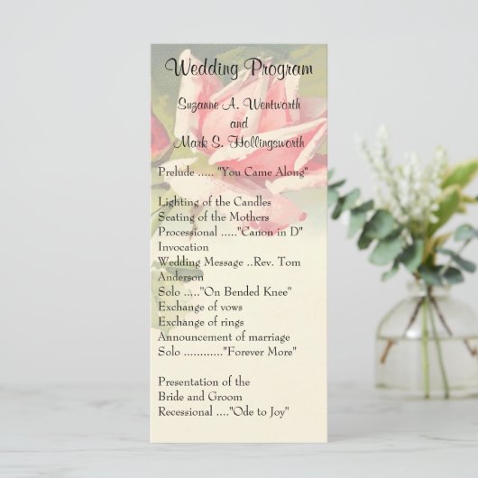  Roos huwelijksprogramma's Programmakaart (Staand voorkant)