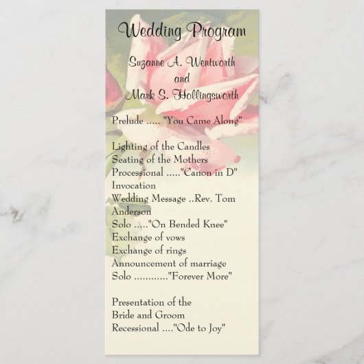 Roos huwelijksprogramma's Programmakaart (Voorkant)