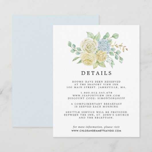 Roos Hydrangea Floral Wedding Gastengegevens Informatiekaartje (Voorkant / Achterkant)