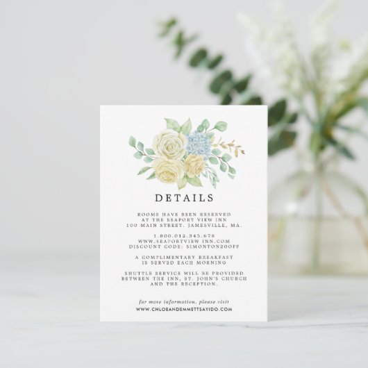 Roos Hydrangea Floral Wedding Gastengegevens Informatiekaartje (Staand voorkant)