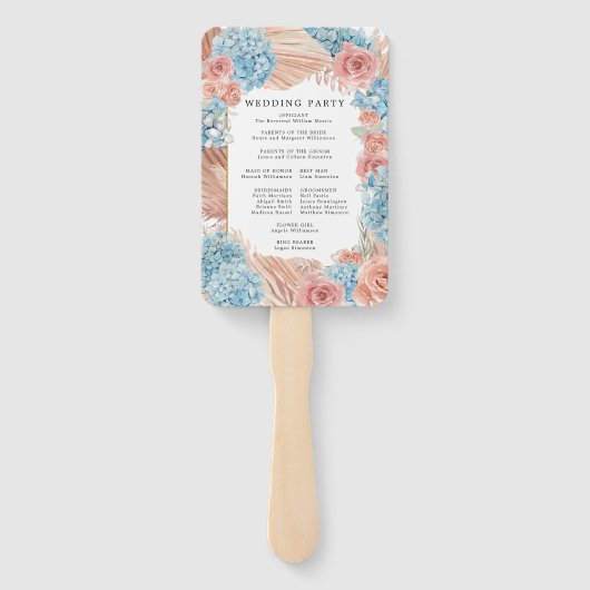 Roos Hydrangea Trouwprogramma Hand Fan Handwaaier (Achterkant)