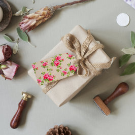  roos illustratie papieren basis Verjaardag Cadeaulabel