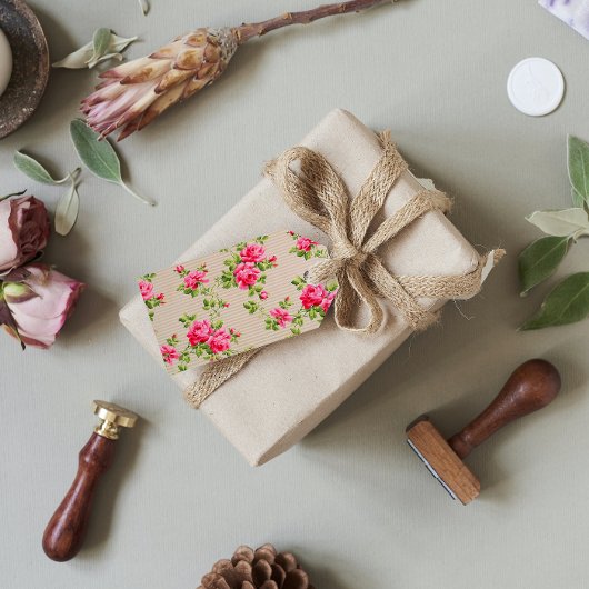  roos illustratie papieren basis Verjaardag Cadeaulabel