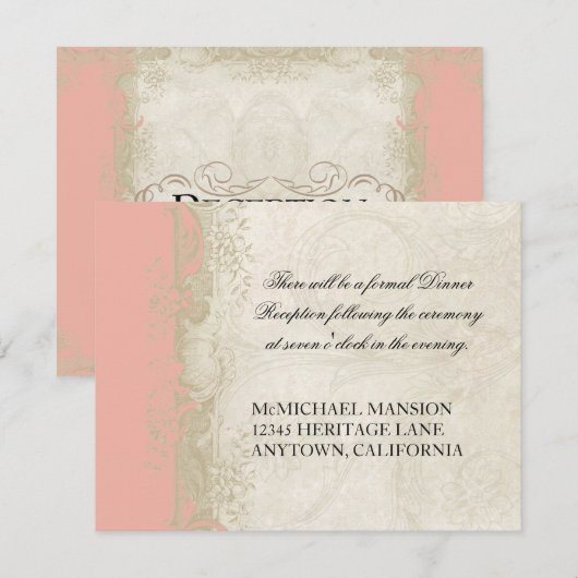  Roos in barokstijl Zalm in Cream Lace Kaart (Voorkant / Achterkant)