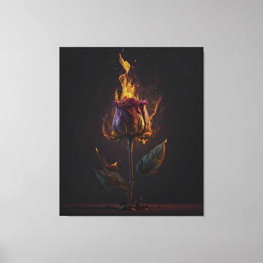 roos in brand canvas afdruk (Voorkant)