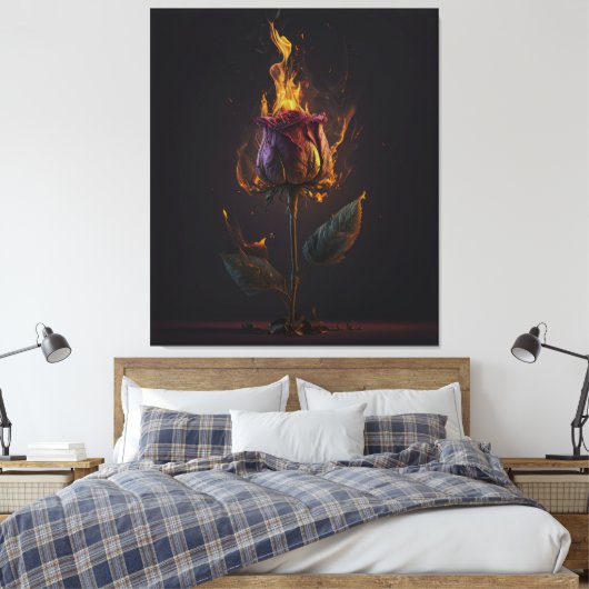 roos in brand canvas afdruk (Insitu (Slaapkamer))