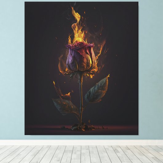 roos in brand canvas afdruk (Insitu (Houten vloer))