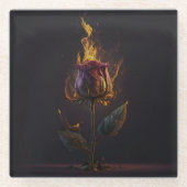 roos in brand glazen onderzetter (Voorkant)