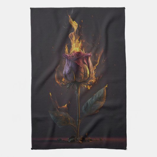 roos in brand theedoek (Verticaal)