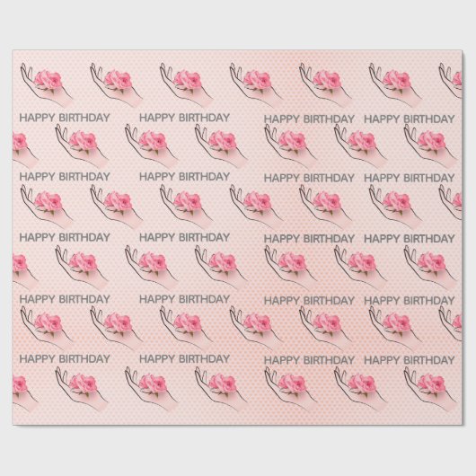 Roos in de hand op hart cadeaupapier (Vlak)