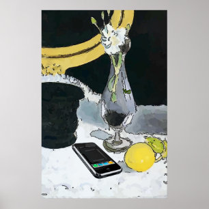 Roos in orkaanglas, matisse stijl poster
