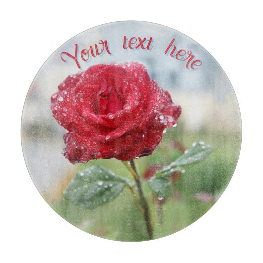 Roos in regendruppels snijplank (Voorkant)