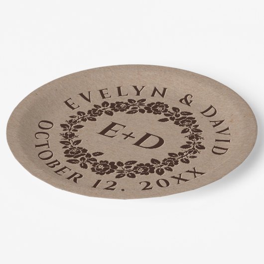 Roos in reliëf op trouwe kraftpapier papieren bordje (Gekanteld)