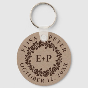 Roos in reliëf op trouwe kraftpapier sleutelhanger