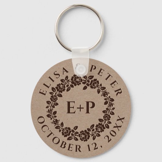 Roos in reliëf op trouwe kraftpapier sleutelhanger (Voorkant)