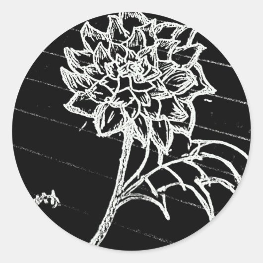 Roos in zwart ronde sticker (Voorkant)