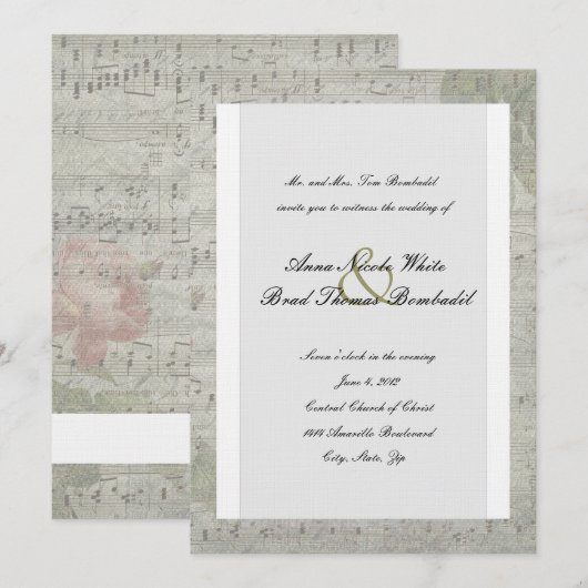  Roos Inverted Music Wedding Uitnodiging (Voorkant / Achterkant)