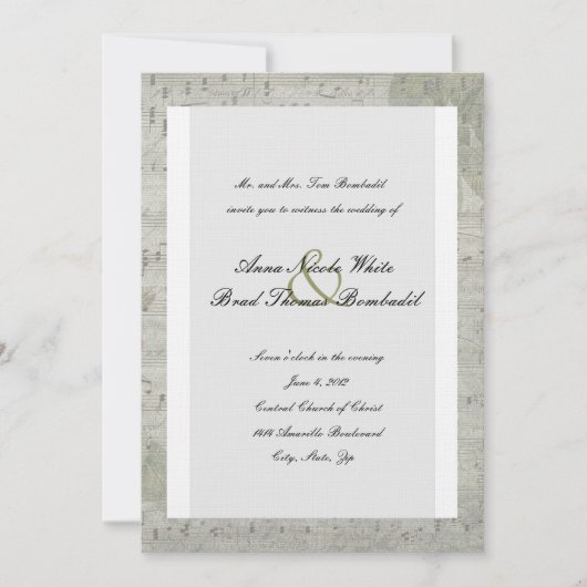 Roos Inverted Music Wedding Uitnodiging (Voorkant)