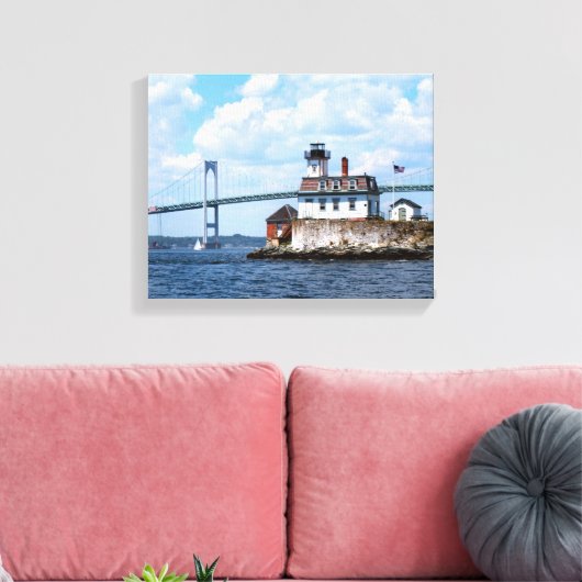 Roos Island Lighthouse, Rhode Island Canvas Afdruk (Insitu (Woonkamer))