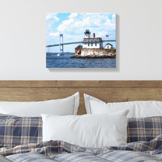 Roos Island Lighthouse, Rhode Island Canvas Afdruk (Insitu (Slaapkamer))