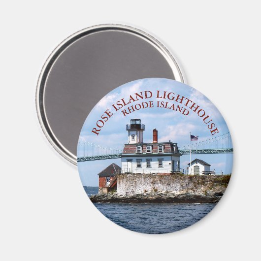 Roos Island Lighthouse, Rhode Island Round Magnet (Voorkant / Achterkant)
