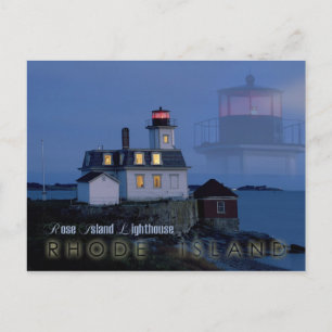 Roos Island Lighthouse 's nachts, Rhode Island Briefkaart