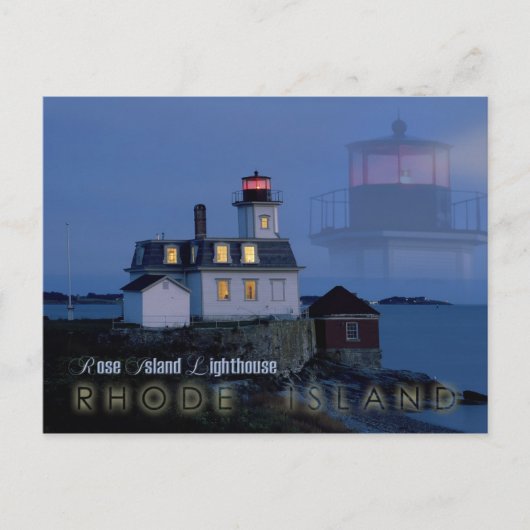 Roos Island Lighthouse 's nachts, Rhode Island Briefkaart (Voorkant)
