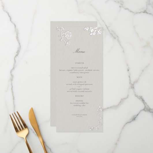 Roos Ivoor Sonnet Formeel Klassiek Ethisch Trouwen Menu (Voorkant / Achterkant in situ)