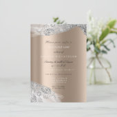 Roos Ivory Beige White Sweet 16th Bridal Silver Kaart (Staand voorkant)