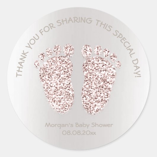 Roos Ivory Glitter Feet Baby shower Favor Dank Ronde Sticker (Voorkant)