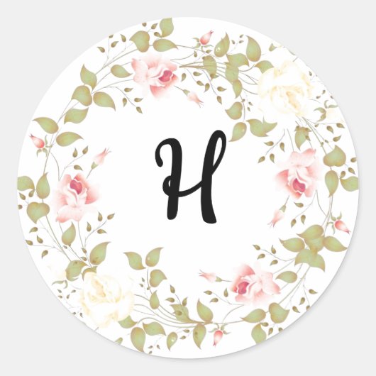 Roos Ivy Monogram Patroon Ronde Sticker (Voorkant)