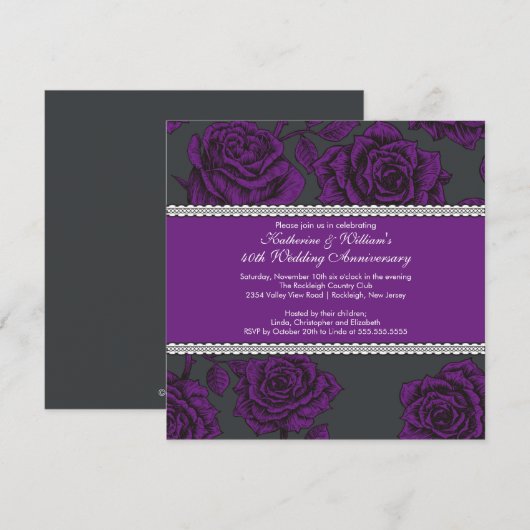  Roos Jubileum Uitnodiging zwart Paars (Voorkant / Achterkant)