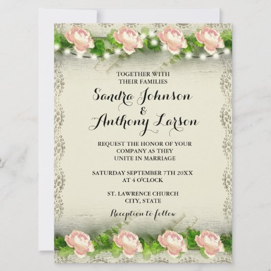 Roos & Kant bruiloft uitnodiging (Voorkant)