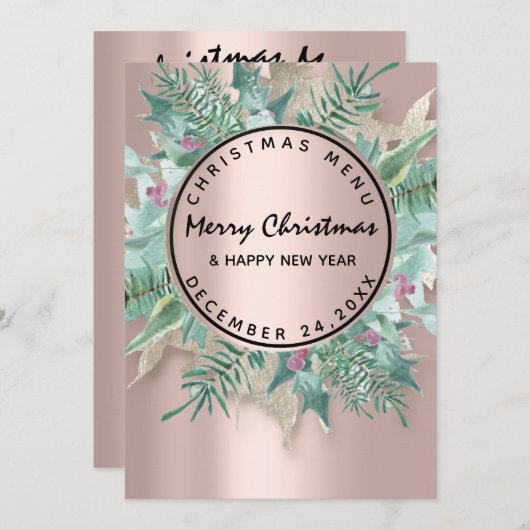 Roos kerstmis winterfeest wintermenu Floral Menu (Voorkant / Achterkant)