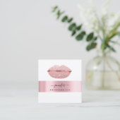 Roos KISS LIPS Makeup Artist White Girly Vierkante Visitekaartje (Staand voorkant)
