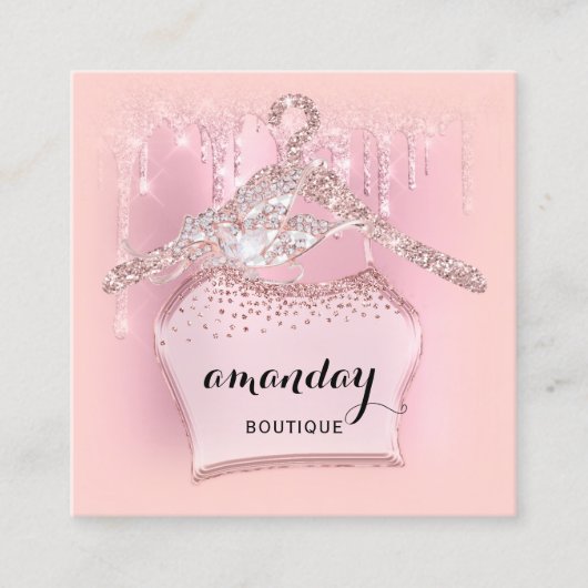 Roos Kleding bedreigde Mode Roze Drip QR Vierkante Visitekaartje (Voorkant)