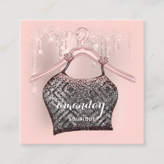 Roos Kleding bedreigde Mode Winkel glittergreep Vierkante Visitekaartje (Voorkant)