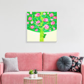 Roos | Kleine kikker | Vrolijk roze en groen Canvas Afdruk (Insitu (Woonkamer))