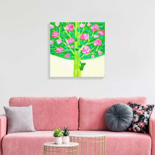 Roos | Kleine kikker | Vrolijk roze en groen Canvas Afdruk (Insitu (Woonkamer))