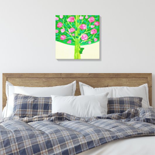 Roos | Kleine kikker | Vrolijk roze en groen Canvas Afdruk (Insitu (Slaapkamer))